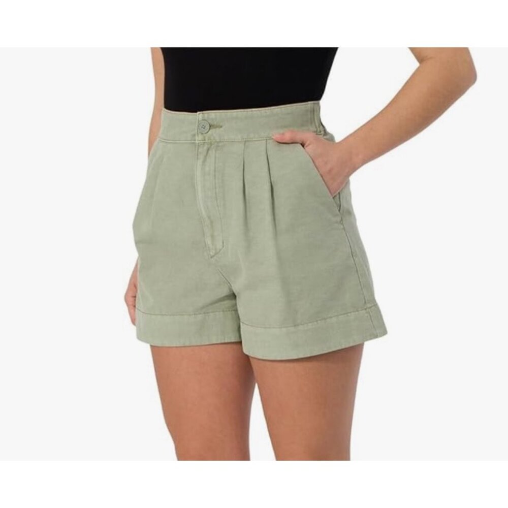 Joie Shorts Pleated Chino High Rise Faded Green Cotton Linen Shorts Womens L